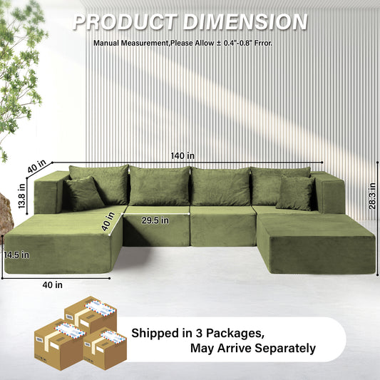 140-in Oversized Modular Sectional Sofa 6-Piece Convertible U Shaped Sleeper Sofa With High Density Memory Foam 6 Seater Free Combination Compression For Living Room