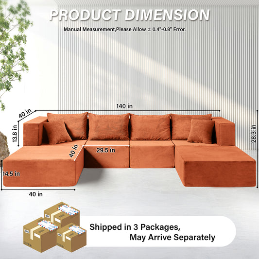 140-in Oversized Modular Sectional Sofa 6-Piece Convertible U Shaped Sleeper Sofa With High Density Memory Foam 6 Seater Free Combination Compression For Living Room