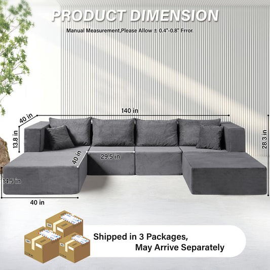140-in Oversized Modular Sectional Sofa 6-Piece Convertible U Shaped Sleeper Sofa With High Density Memory Foam 6 Seater Free Combination Compression For Living Room