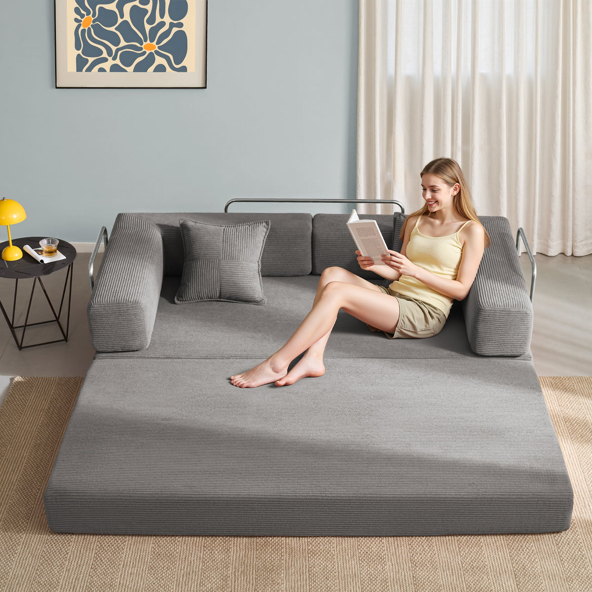 81.6-in King Size Convertible Sleeper Sofa Bed With 2 Pillows