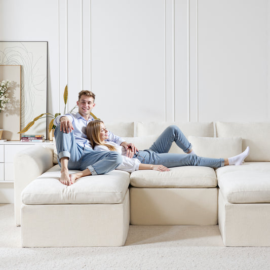 120-in Comfy Cloud Couch U Shaped Sectional Sofa Modular Sectional Sofa 5-Seater Comfy Cloud Couch with Movable Ottomans Chenille Sofa Sleeper Deep Seat Couches for Living Room With Two Ottomans