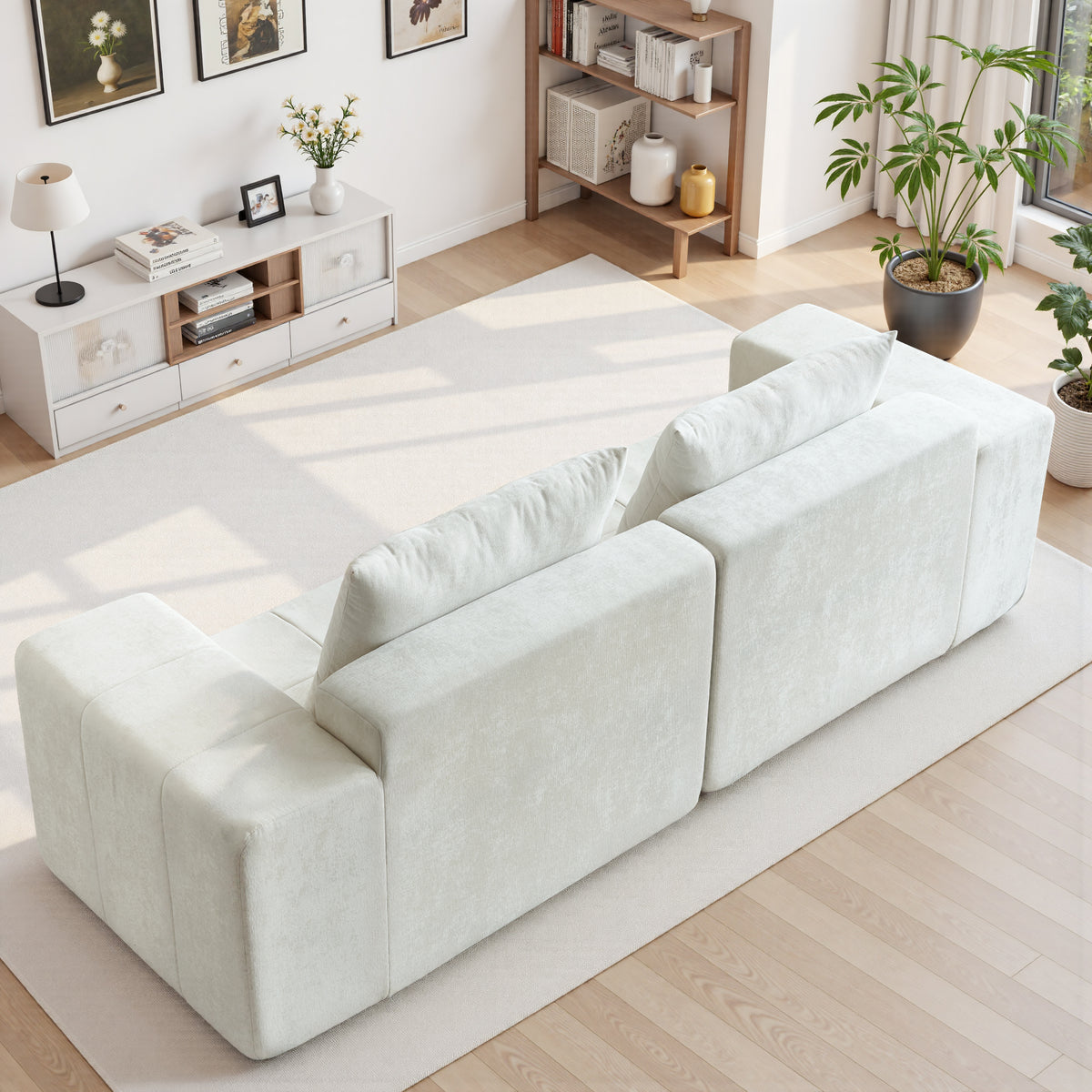 89.39-in Chenille Square Armrest Couch Sofa