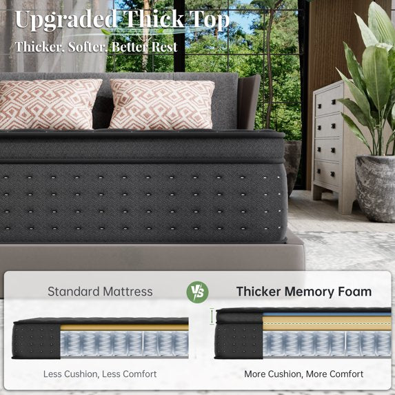 OCAMANY 12 inch Twin Size Mattress, Memory Foam Hybrid Mattress and Pocket Springs with Motion Isolation, Medium Firm, Pressure Relief, Strong Edge Support & Breathable Comfort
