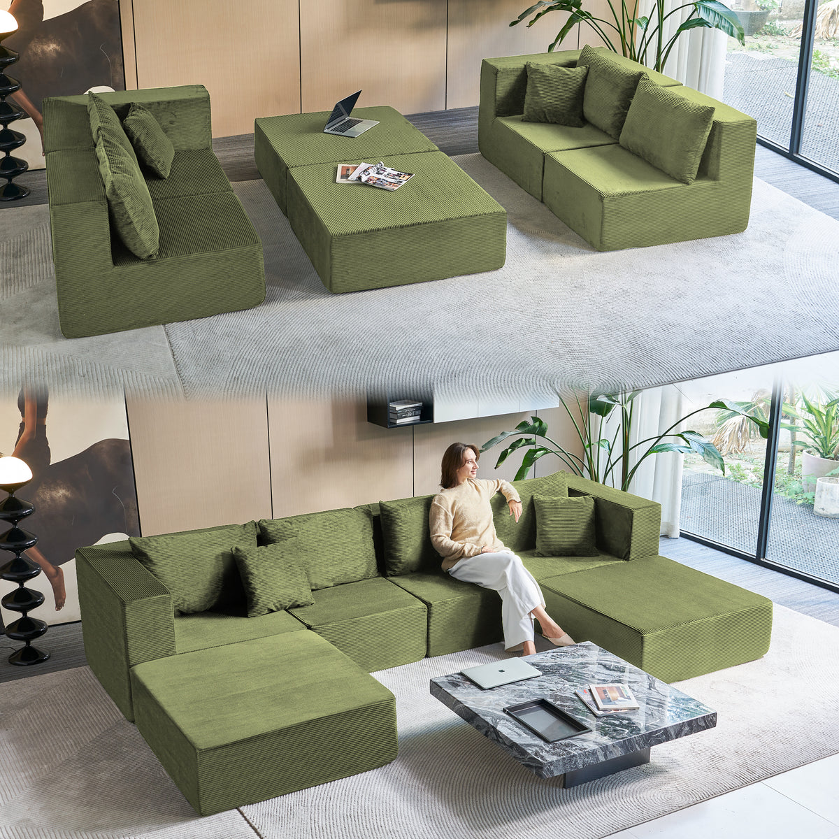 140-in Oversized Modular Sectional Sofa 6-Piece Convertible U Shaped Sleeper Sofa With High Density Memory Foam 6 Seater Free Combination Compression For Living Room