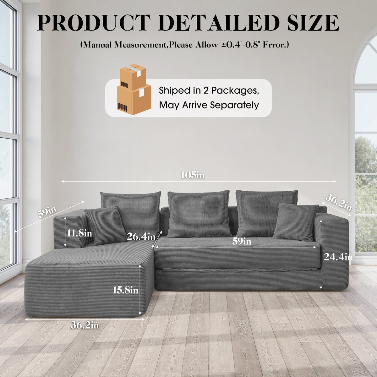 120-in Comfy Cloud Couch U Shaped Sectional Sofa Modular Sectional Sofa 5-Seater Comfy Cloud Couch with Movable Ottomans Chenille Sofa Sleeper Deep Seat Couches for Living Room With Two Ottomans