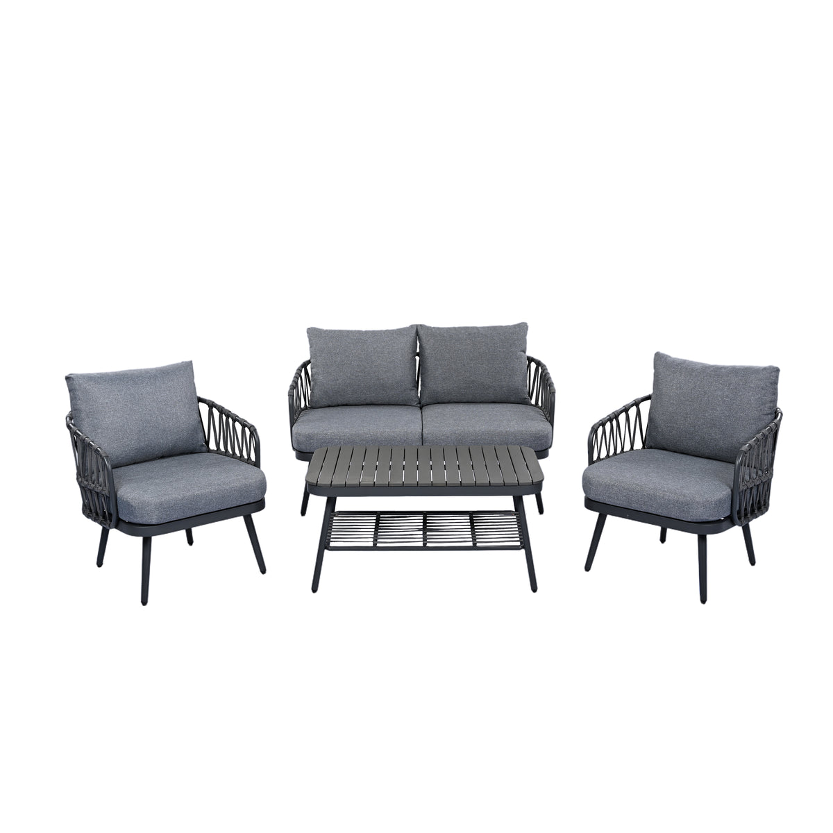 Outdoor sofa set Woven Outdoor Loveseat with Gray Cushions and Steel Frame