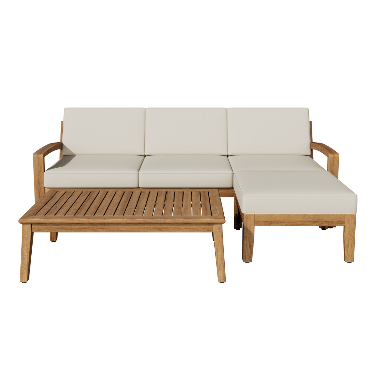 Acacia Wood and Metal Outdoor Patio Sofa Set with white Cushions