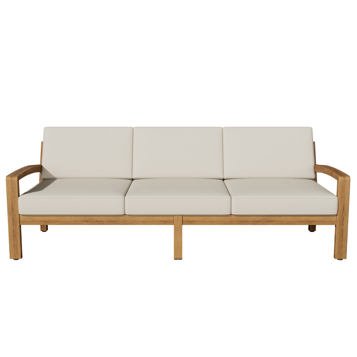 Acacia Wood and Metal Outdoor Patio Sofa Set with white Cushions