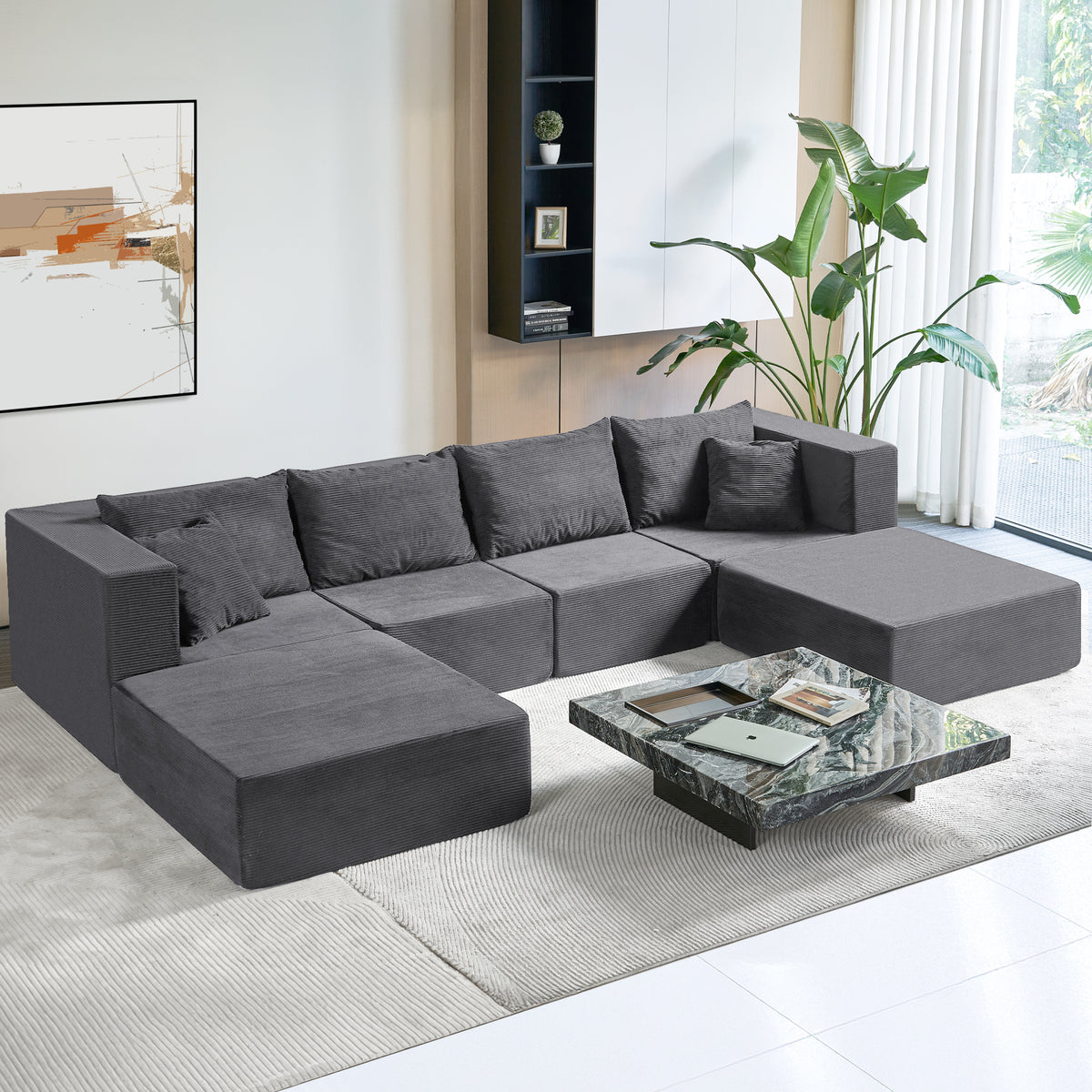 140-in Oversized Modular Sectional Sofa 6-Piece Convertible U Shaped Sleeper Sofa With High Density Memory Foam 6 Seater Free Combination Compression For Living Room