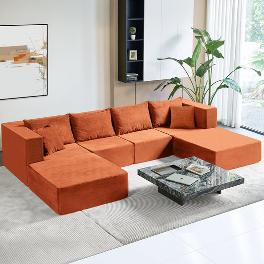 140-in Oversized Modular Sectional Sofa 6-Piece Convertible U Shaped Sleeper Sofa With High Density Memory Foam 6 Seater Free Combination Compression For Living Room
