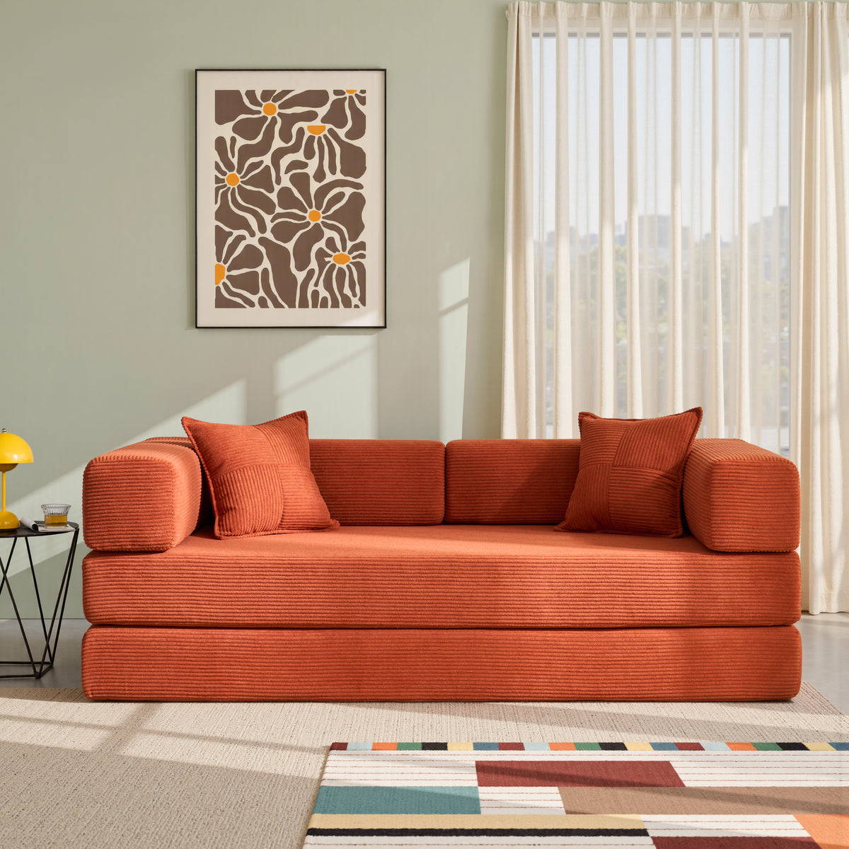 81.6-in King Size Convertible Sleeper Sofa Bed With 2 Pillows