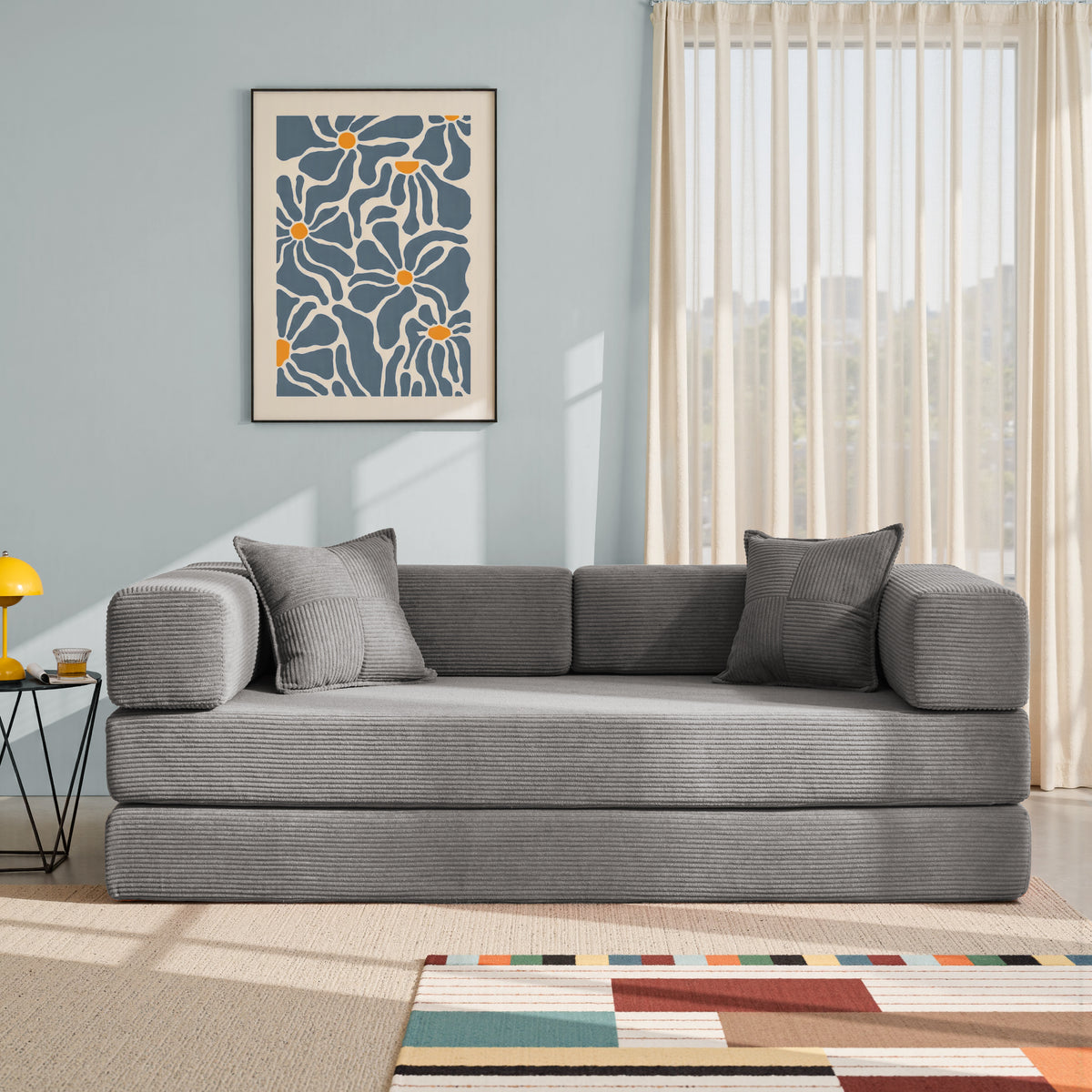 81.6-in King Size Convertible Sleeper Sofa Bed With 2 Pillows