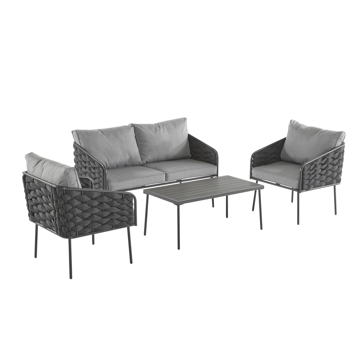 Outdoor sofa set Woven Outdoor Loveseat with Gray Cushions and Steel Frame