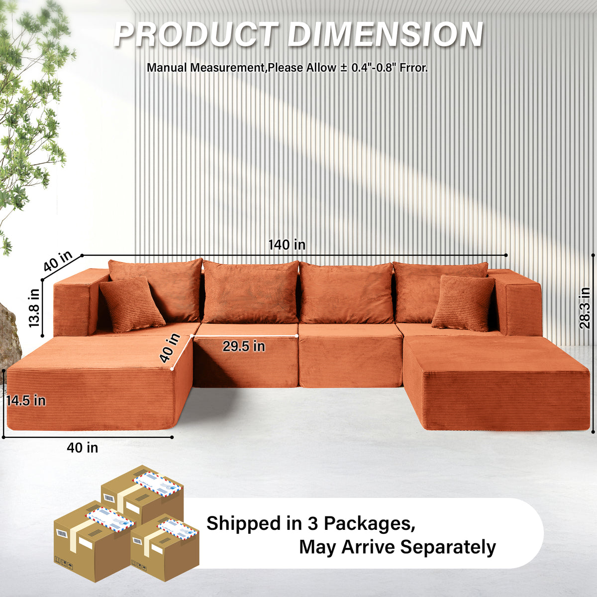 140-in Oversized Modular Sectional Sofa 6-Piece Convertible U Shaped Sleeper Sofa With High Density Memory Foam 6 Seater Free Combination Compression For Living Room