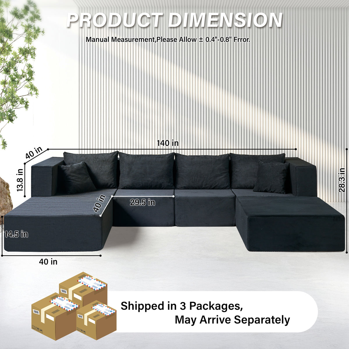 140-in Oversized Modular Sectional Sofa 6-Piece Convertible U Shaped Sleeper Sofa With High Density Memory Foam 6 Seater Free Combination Compression For Living Room