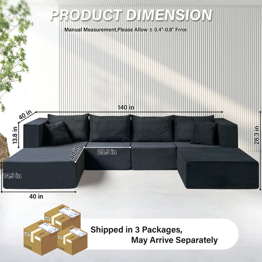 140-in Oversized Modular Sectional Sofa 6-Piece Convertible U Shaped Sleeper Sofa With High Density Memory Foam 6 Seater Free Combination Compression For Living Room