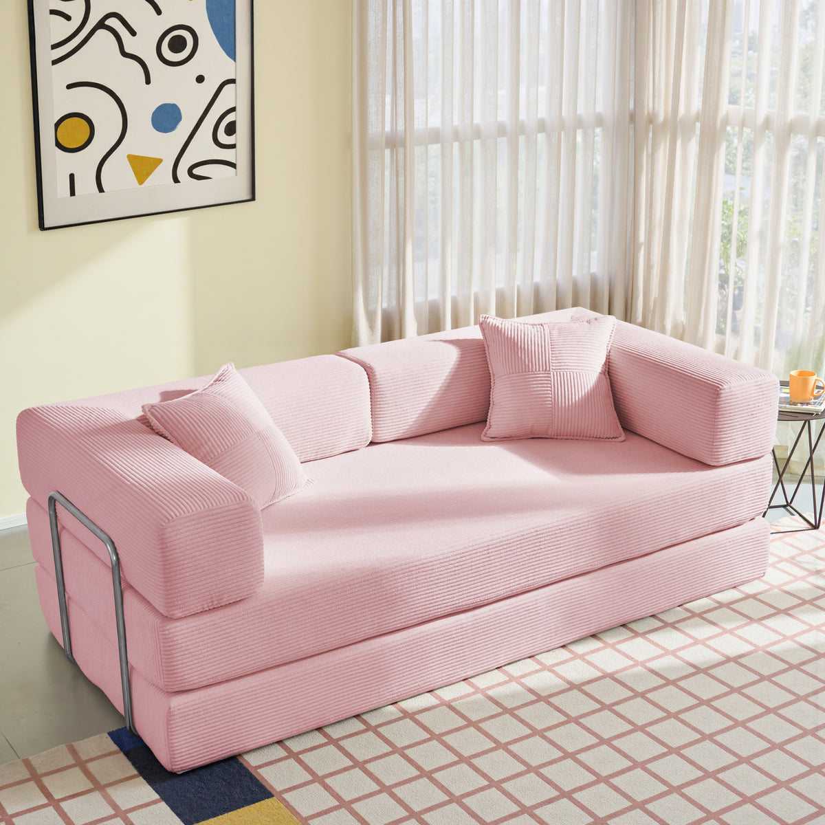 81.6-in King Size Convertible Sleeper Sofa Bed With 2 Pillows