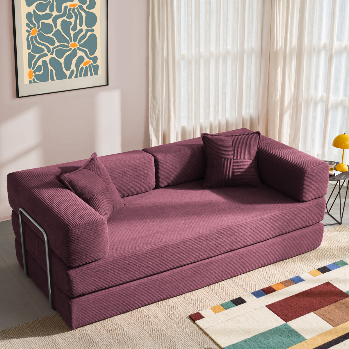 81.6-in King Size Convertible Sleeper Sofa Bed With 2 Pillows
