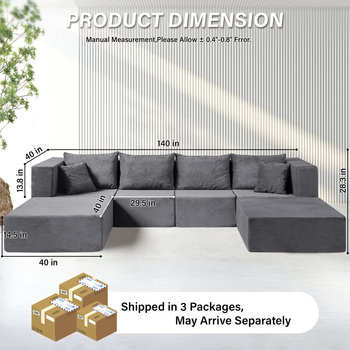 140-in Oversized Modular Sectional Sofa 6-Piece Convertible U Shaped Sleeper Sofa With High Density Memory Foam 6 Seater Free Combination Compression For Living Room