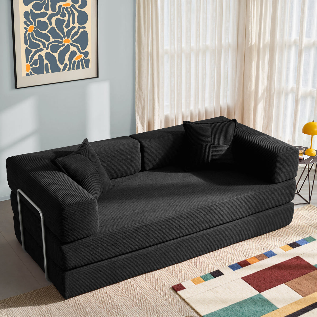 81.6-in King Size Convertible Sleeper Sofa Bed With 2 Pillows