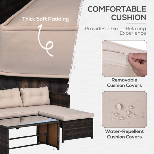 3-piece Acacia Wood and Metal outdoor Patio Sofa Set with White Cushions