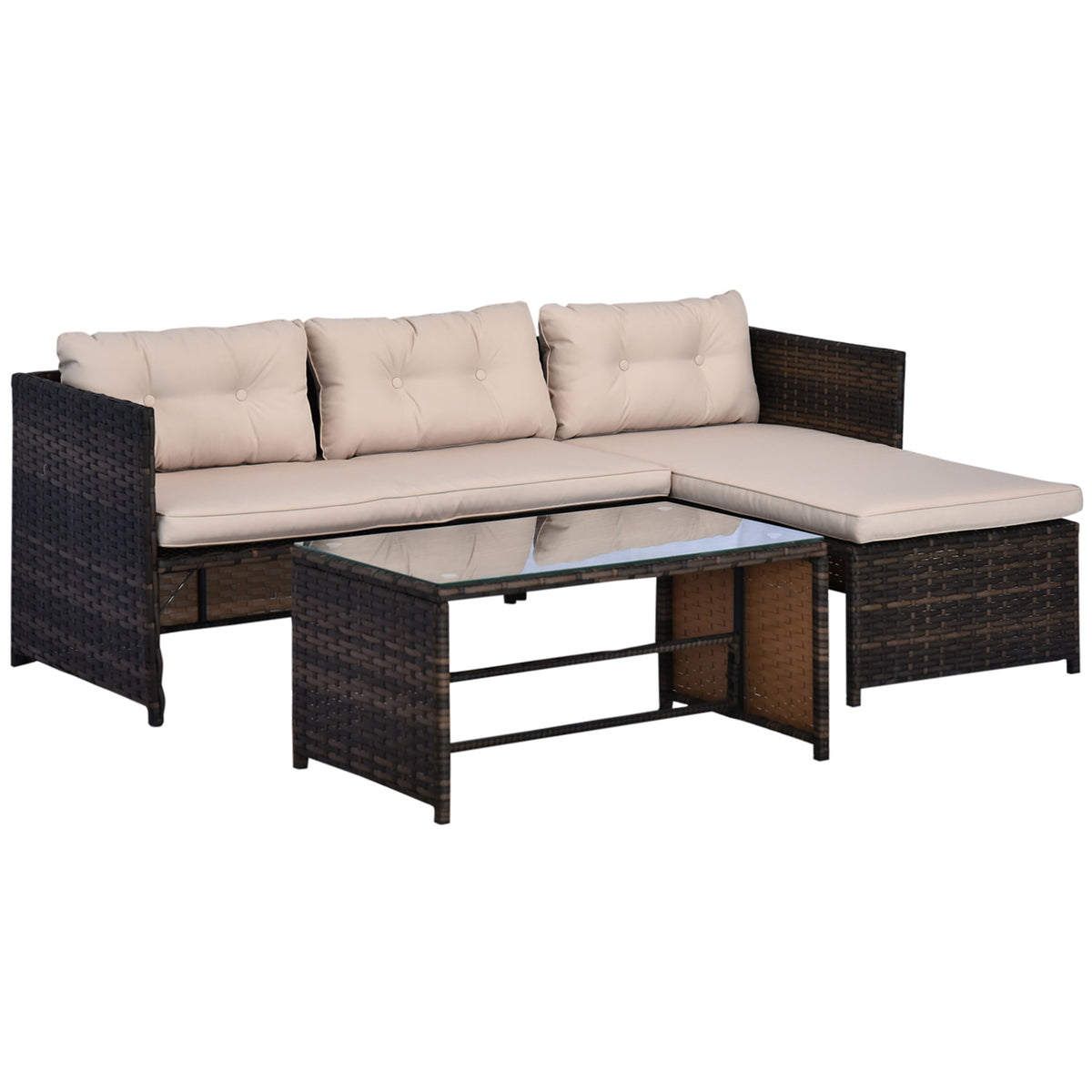 3-piece Acacia Wood and Metal outdoor Patio Sofa Set with White Cushions