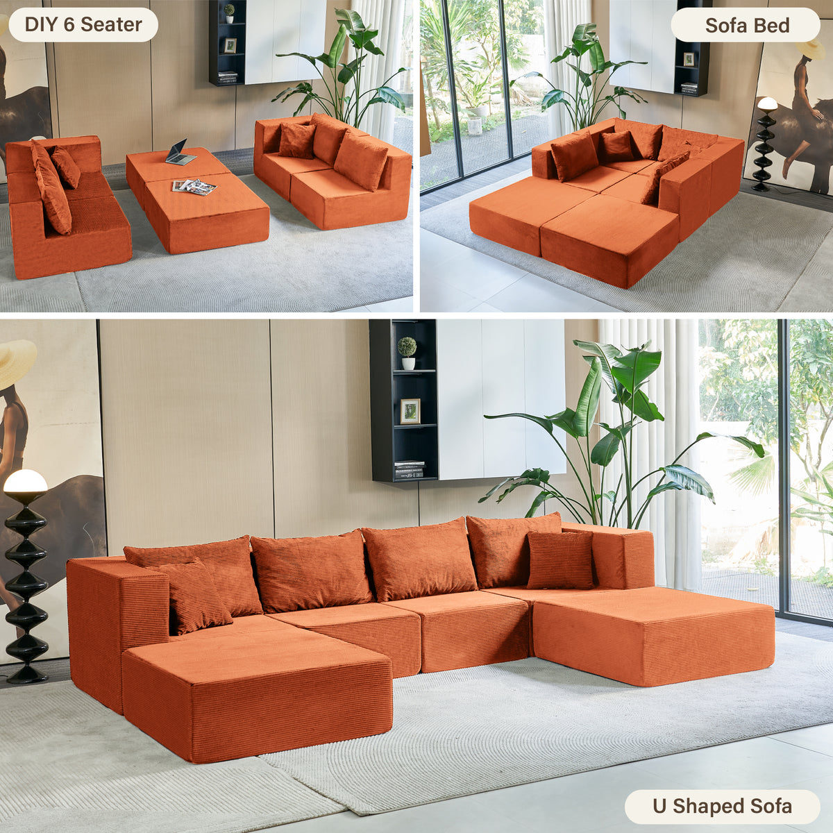 140-in Oversized Modular Sectional Sofa 6-Piece Convertible U Shaped Sleeper Sofa With High Density Memory Foam 6 Seater Free Combination Compression For Living Room