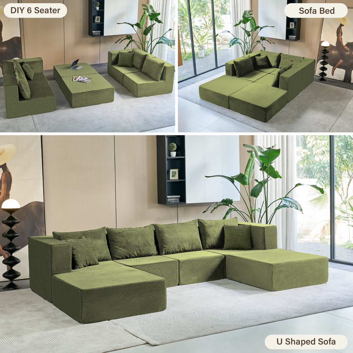 140-in Oversized Modular Sectional Sofa 6-Piece Convertible U Shaped Sleeper Sofa With High Density Memory Foam 6 Seater Free Combination Compression For Living Room