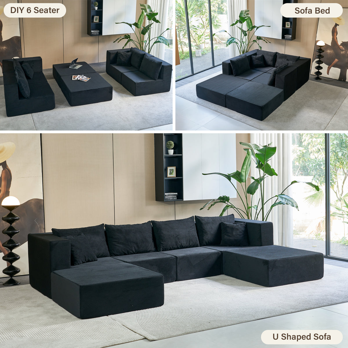 140-in Oversized Modular Sectional Sofa 6-Piece Convertible U Shaped Sleeper Sofa With High Density Memory Foam 6 Seater Free Combination Compression For Living Room