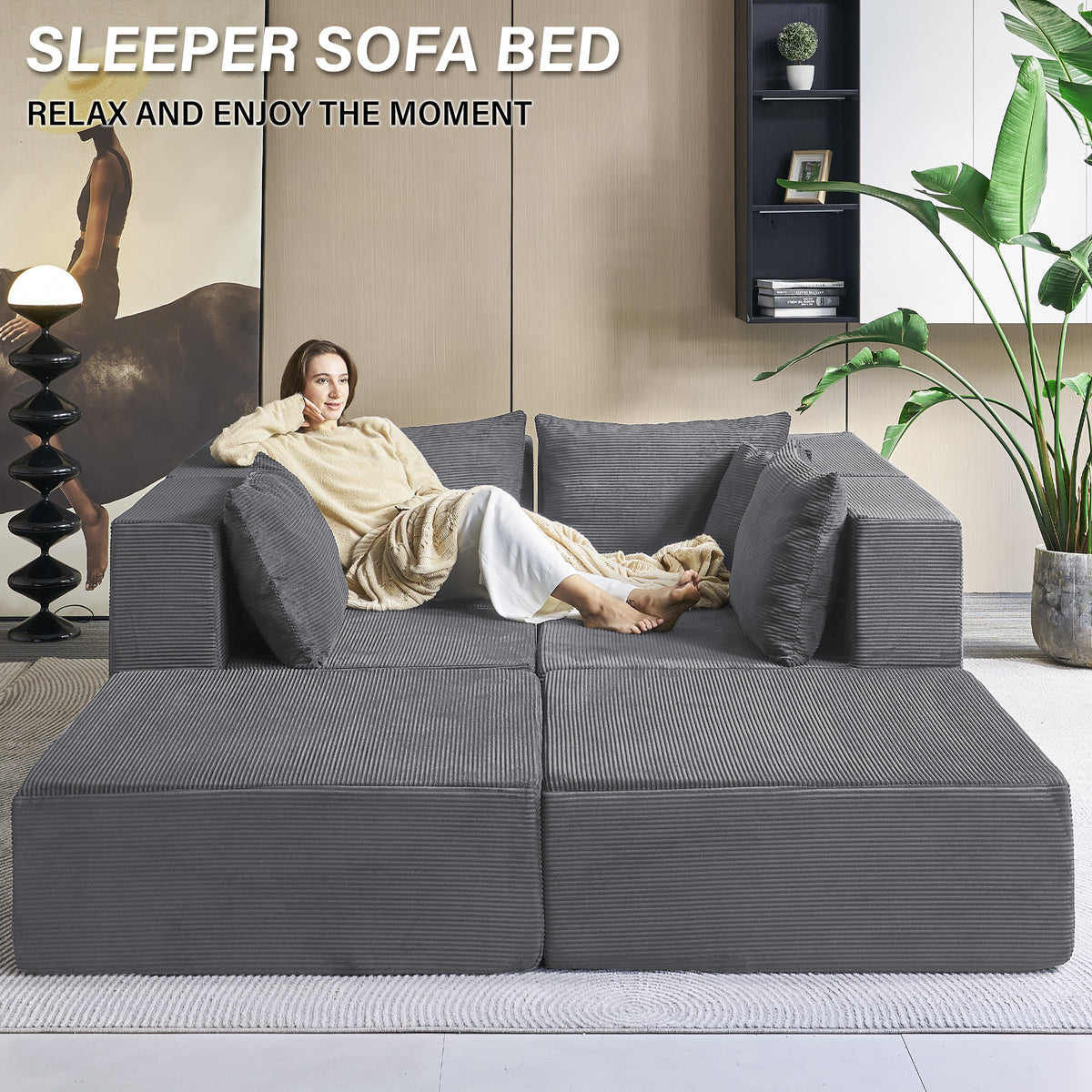 140-in Oversized Modular Sectional Sofa 6-Piece Convertible U Shaped Sleeper Sofa With High Density Memory Foam 6 Seater Free Combination Compression For Living Room
