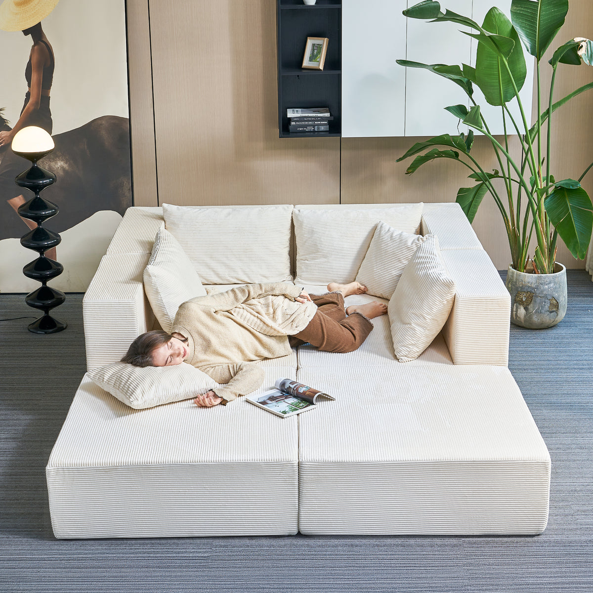 140-in Oversized Modular Sectional Sofa 6-Piece Convertible U Shaped Sleeper Sofa With High Density Memory Foam 6 Seater Free Combination Compression For Living Room