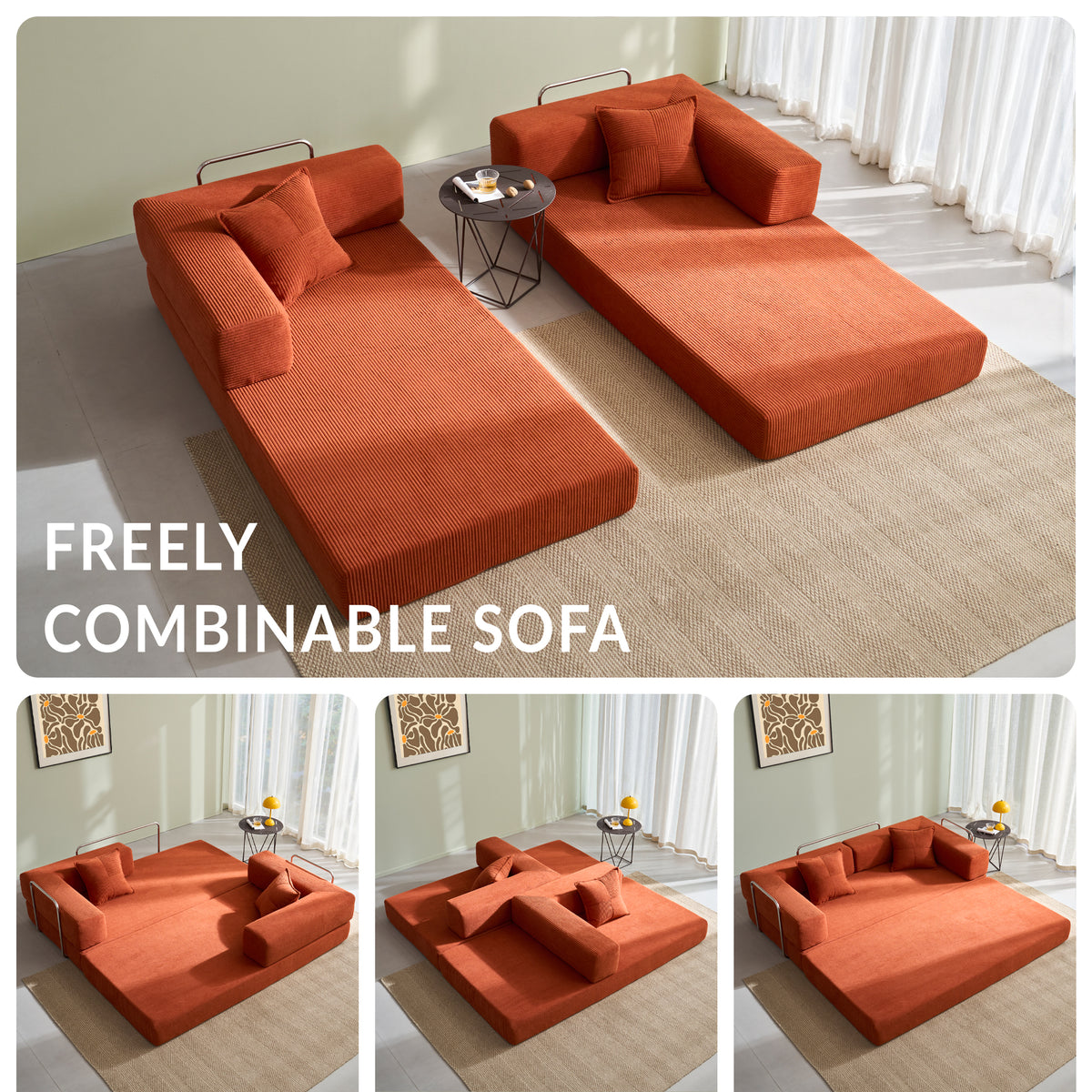 81.6-in King Size Convertible Sleeper Sofa Bed With 2 Pillows