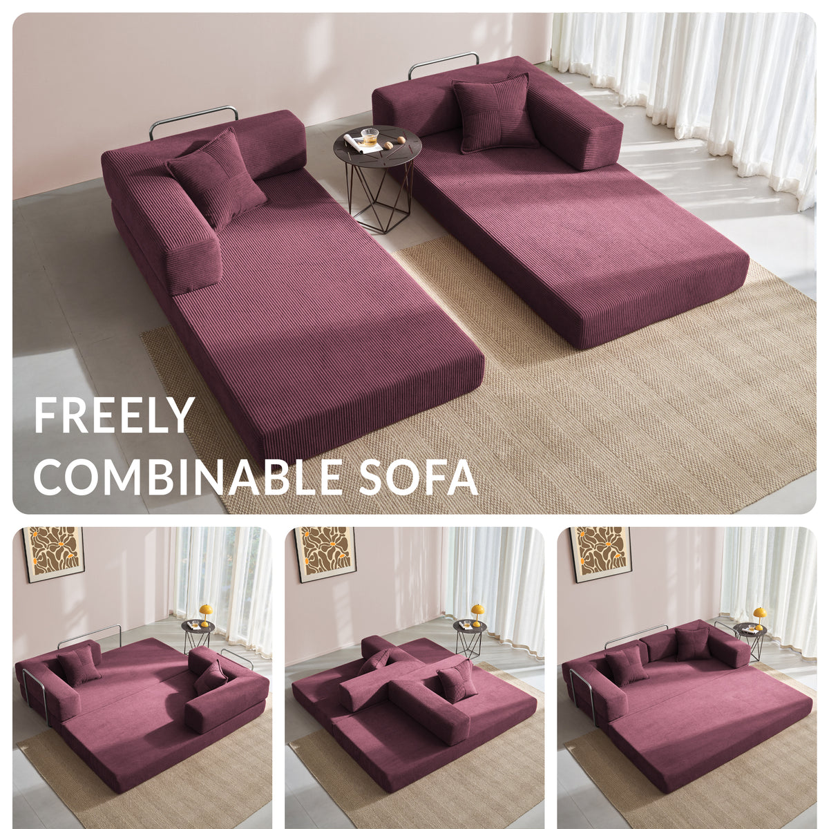 81.6-in King Size Convertible Sleeper Sofa Bed With 2 Pillows