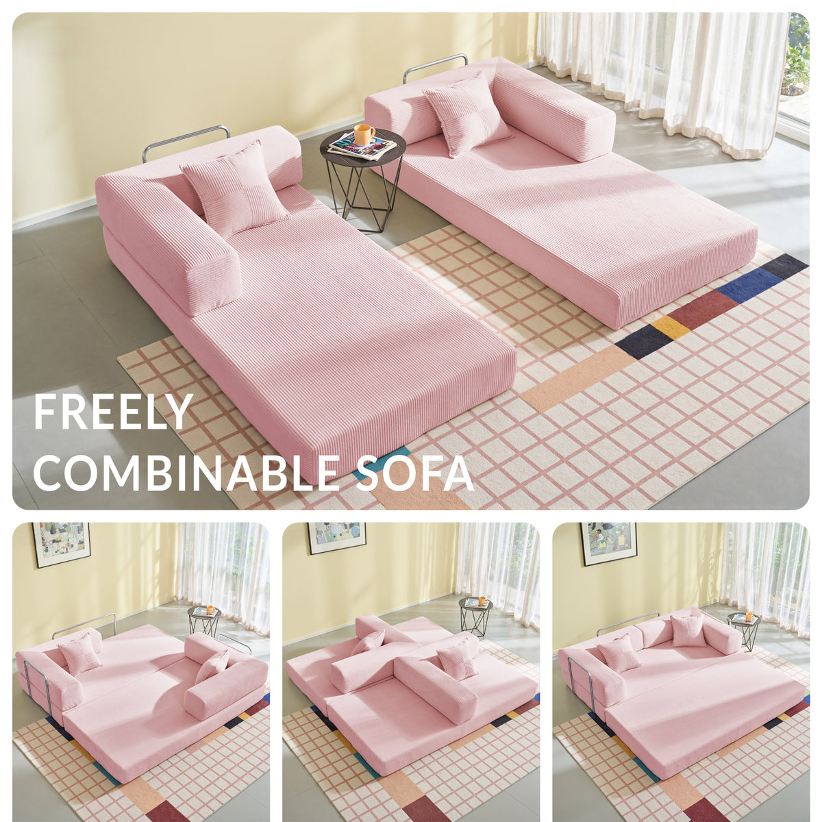 81.6-in King Size Convertible Sleeper Sofa Bed With 2 Pillows