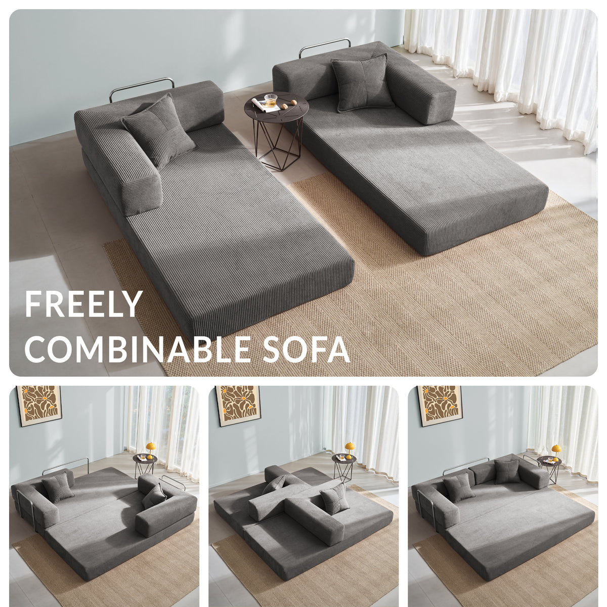 81.6-in King Size Convertible Sleeper Sofa Bed With 2 Pillows
