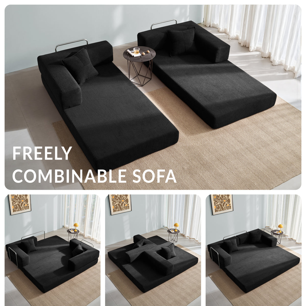 81.6-in King Size Convertible Sleeper Sofa Bed With 2 Pillows