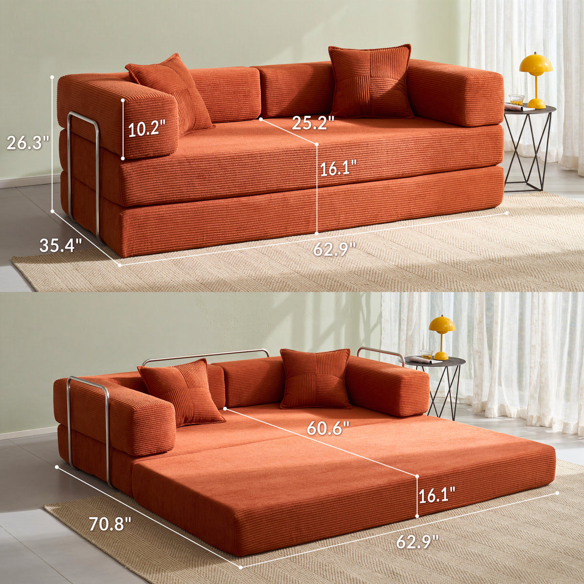 81.6-in King Size Convertible Sleeper Sofa Bed With 2 Pillows