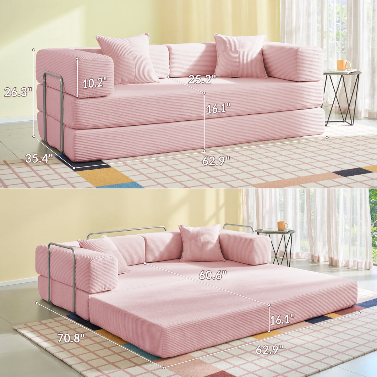 81.6-in King Size Convertible Sleeper Sofa Bed With 2 Pillows
