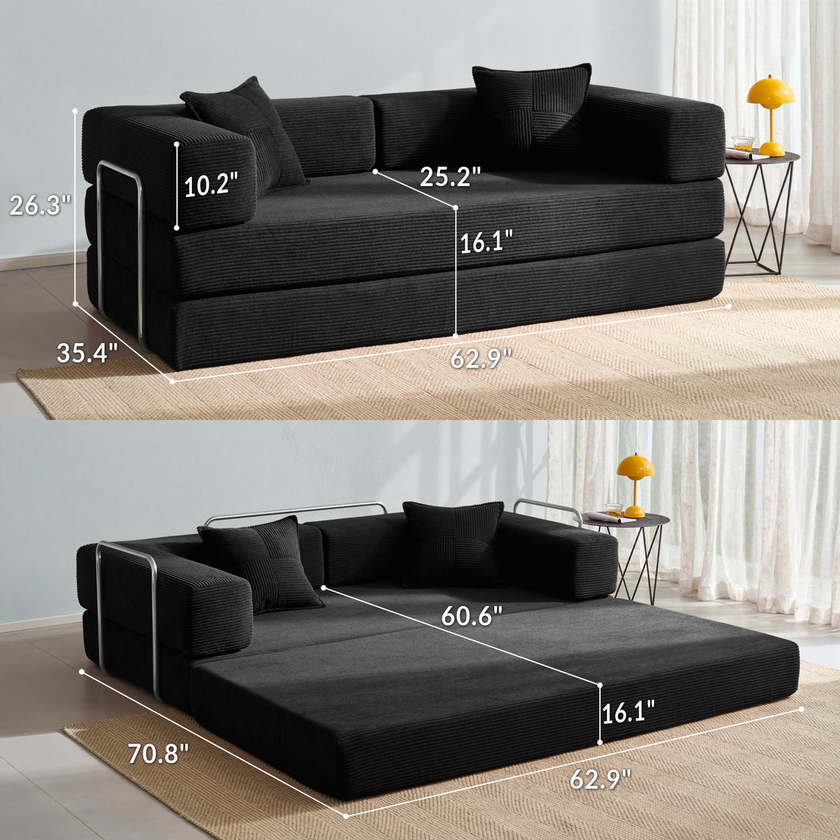 81.6-in King Size Convertible Sleeper Sofa Bed With 2 Pillows