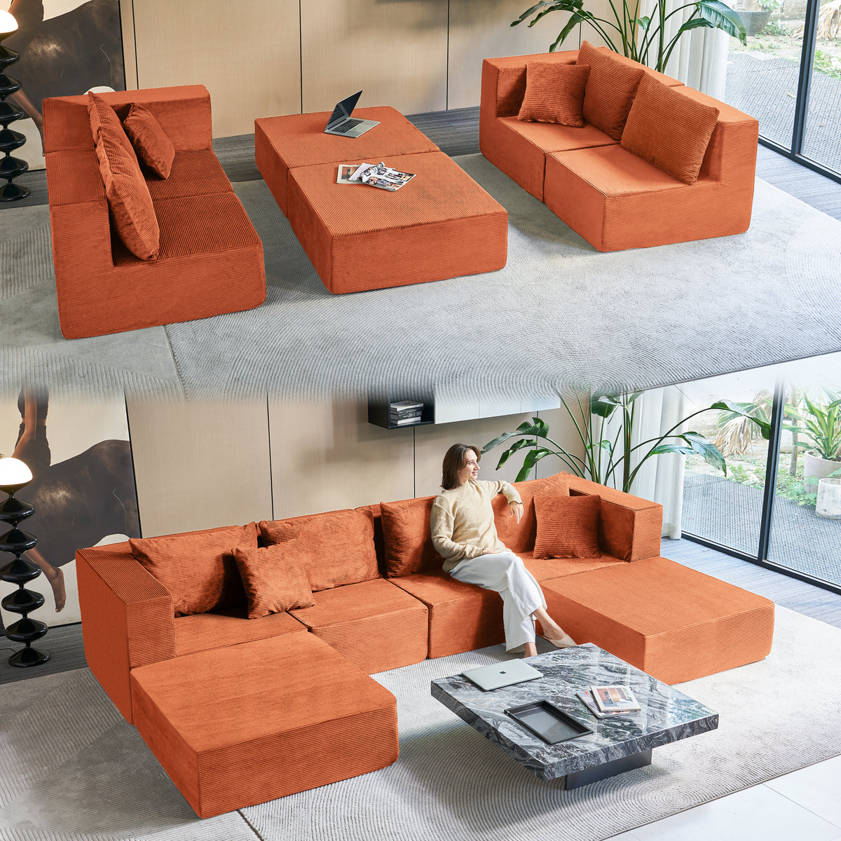 140-in Oversized Modular Sectional Sofa 6-Piece Convertible U Shaped Sleeper Sofa With High Density Memory Foam 6 Seater Free Combination Compression For Living Room