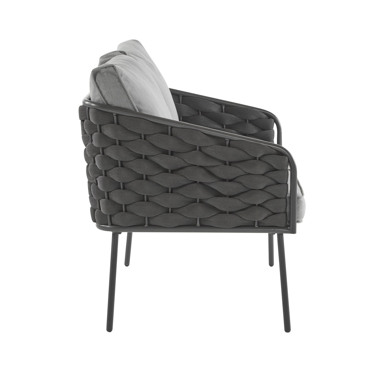 Outdoor sofa set Woven Outdoor Loveseat with Gray Cushions and Steel Frame