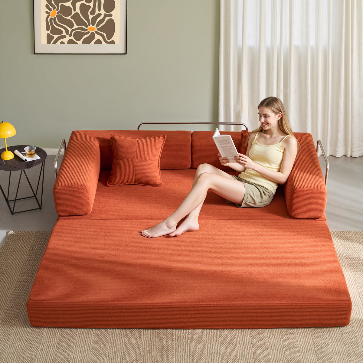 81.6-in King Size Convertible Sleeper Sofa Bed With 2 Pillows