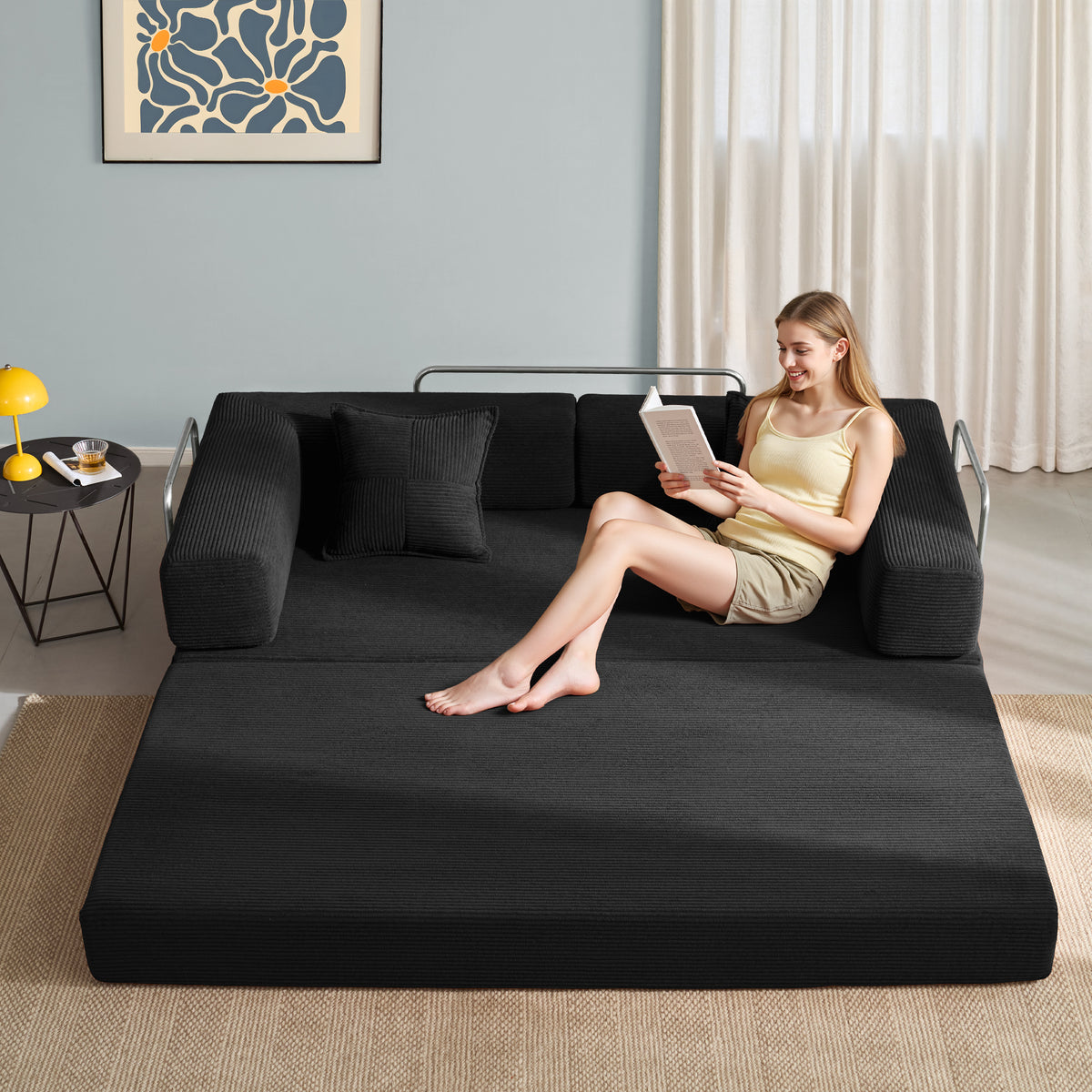 81.6-in King Size Convertible Sleeper Sofa Bed With 2 Pillows