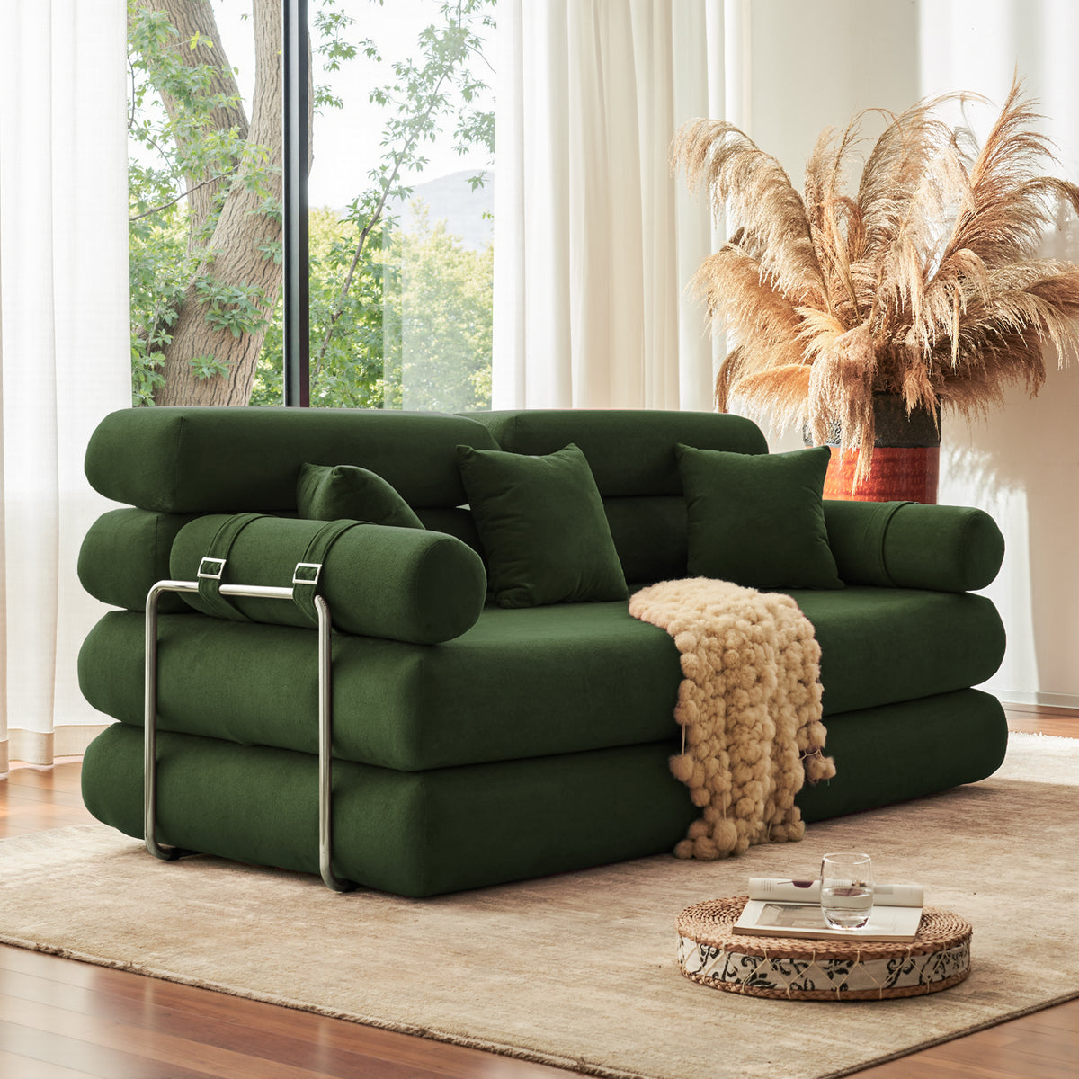 89.41-in Chenille Square Armrest Couch Sofa