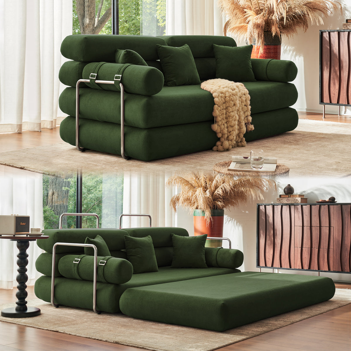 89.41-in Chenille Square Armrest Couch Sofa