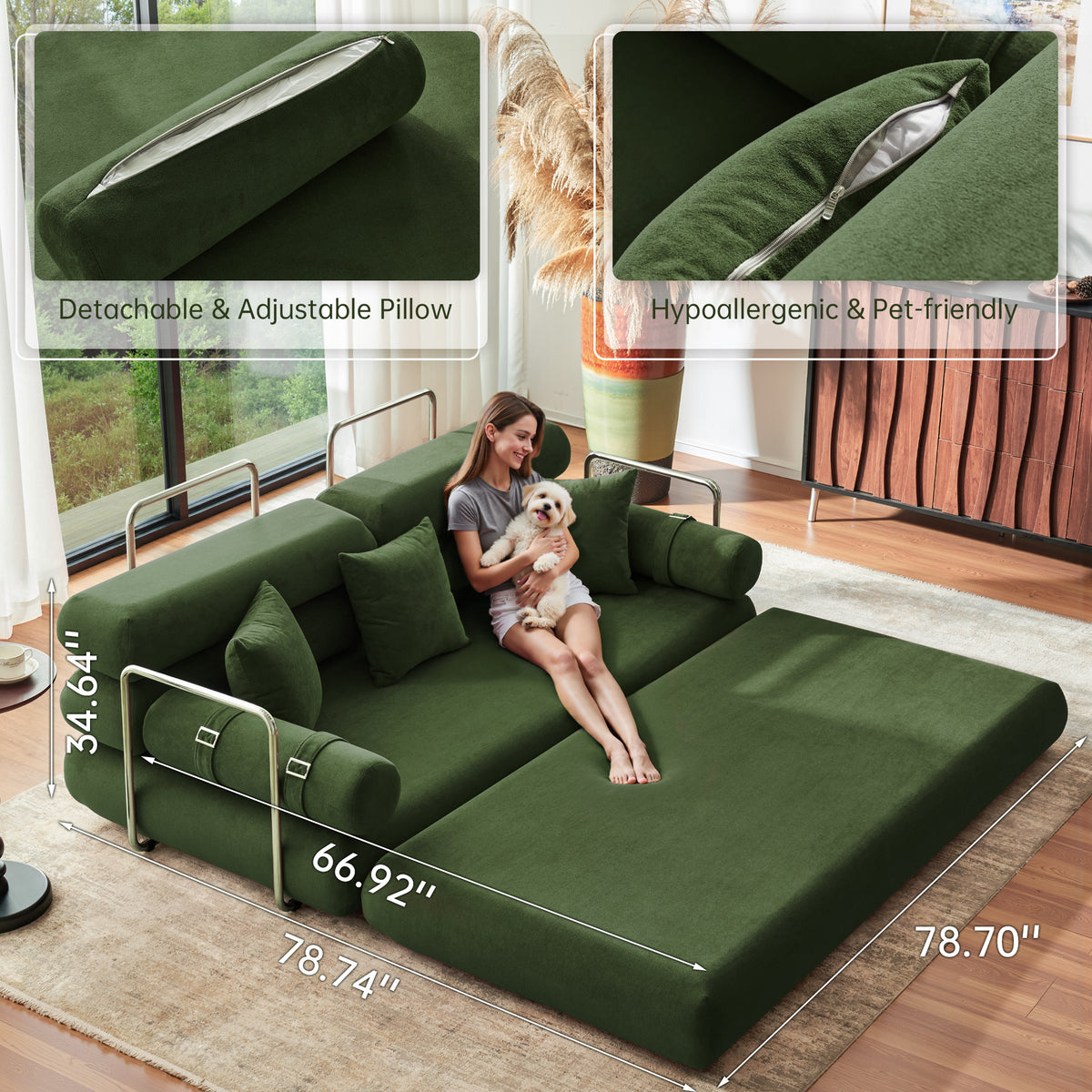 89.41-in Chenille Square Armrest Couch Sofa