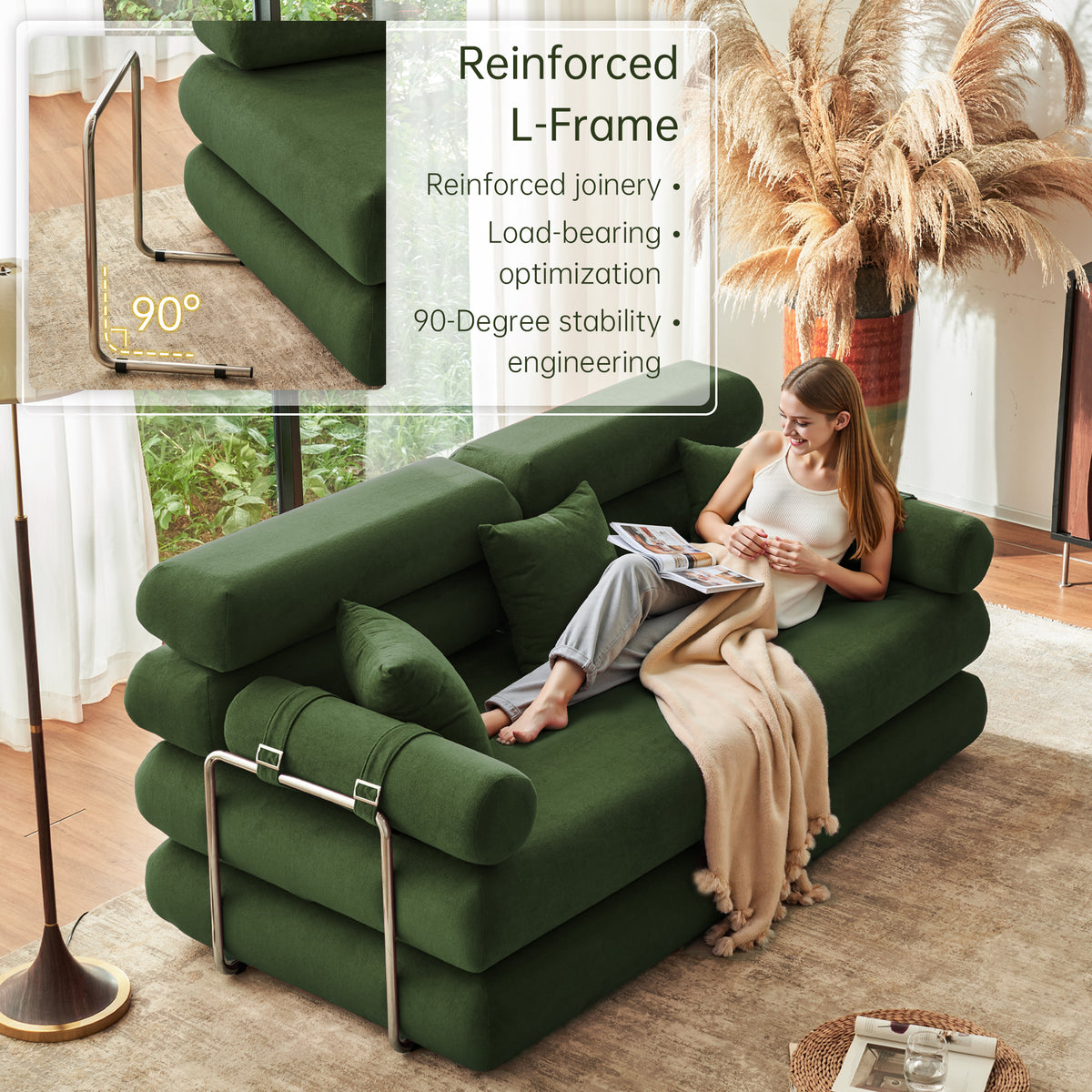 89.41-in Chenille Square Armrest Couch Sofa