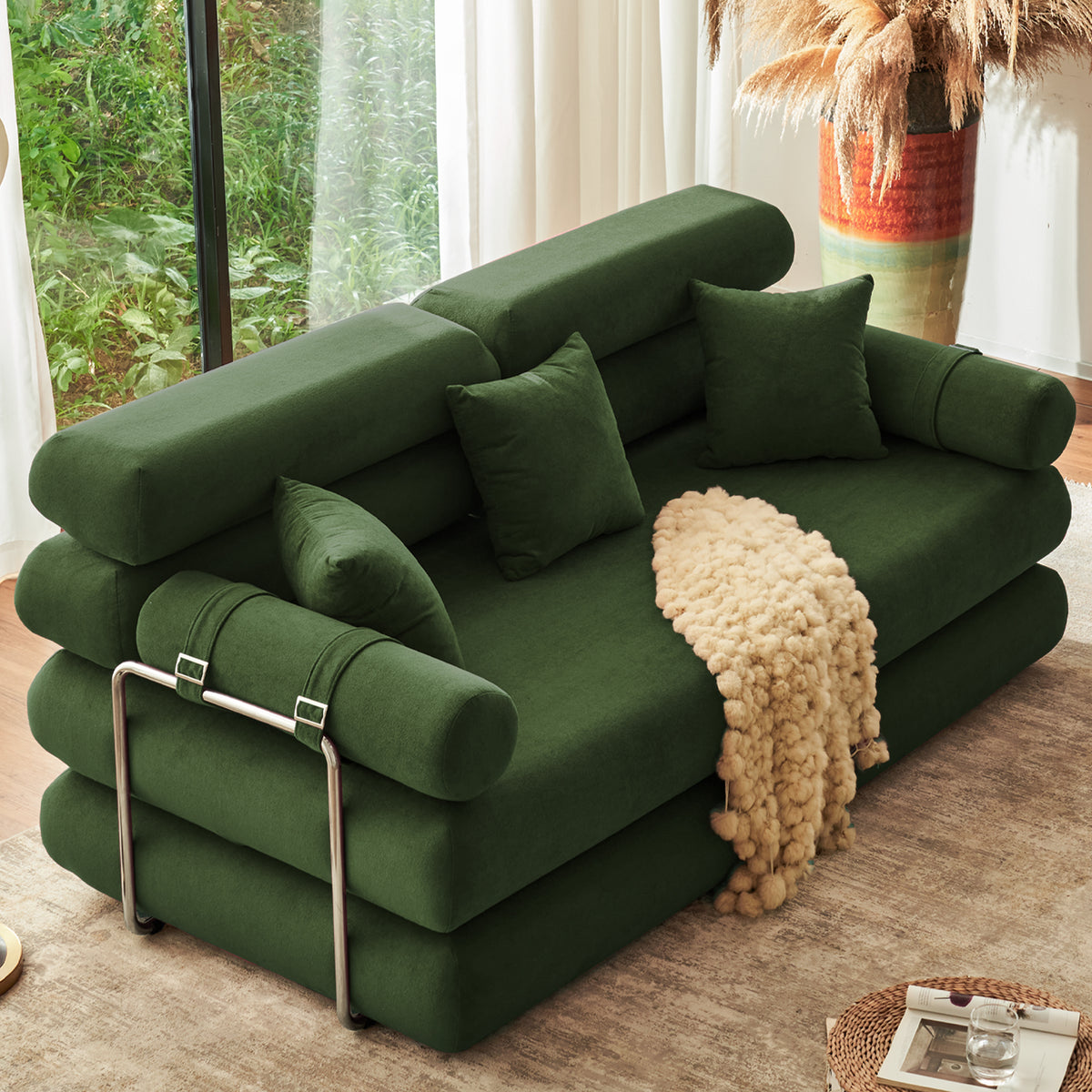 89.41-in Chenille Square Armrest Couch Sofa