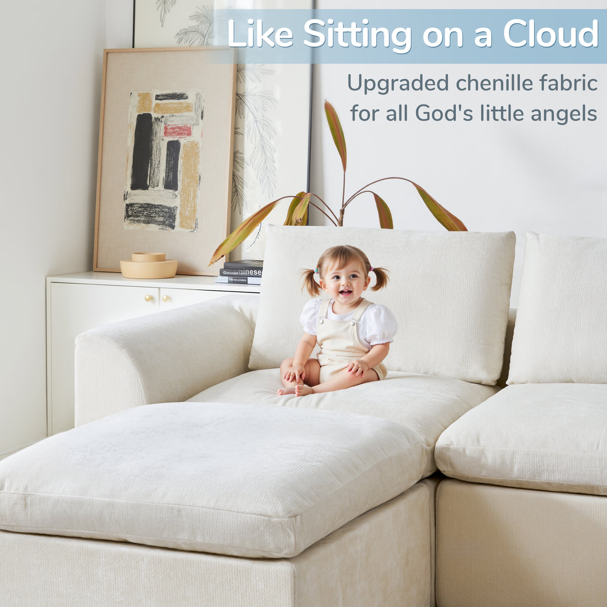 120-in Comfy Cloud Couch U Shaped Sectional Sofa Modular Sectional Sofa 5-Seater Comfy Cloud Couch with Movable Ottomans Chenille Sofa Sleeper Deep Seat Couches for Living Room With Two Ottomans