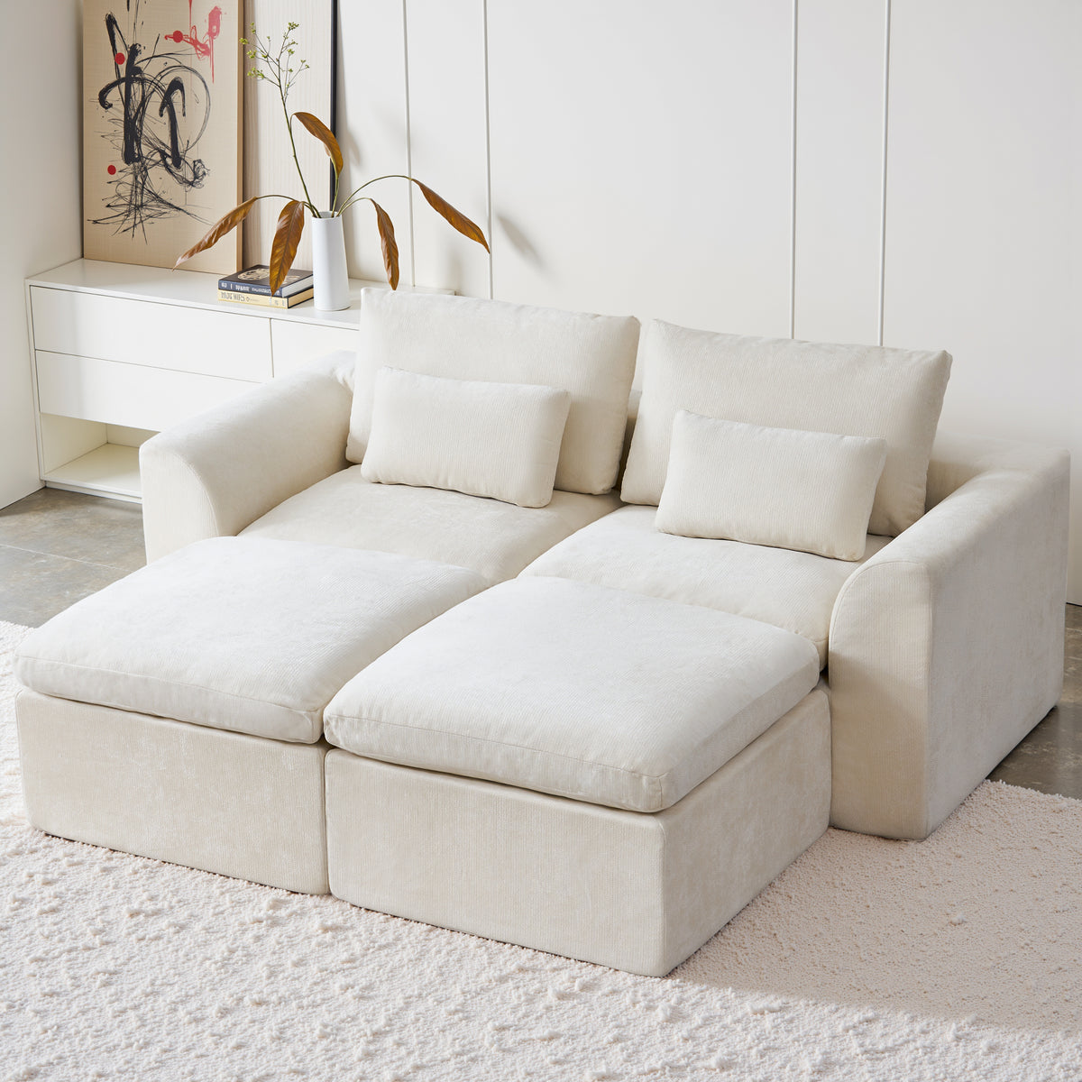 120-in Comfy Cloud Couch U Shaped Sectional Sofa Modular Sectional Sofa 5-Seater Comfy Cloud Couch with Movable Ottomans Chenille Sofa Sleeper Deep Seat Couches for Living Room With Two Ottomans